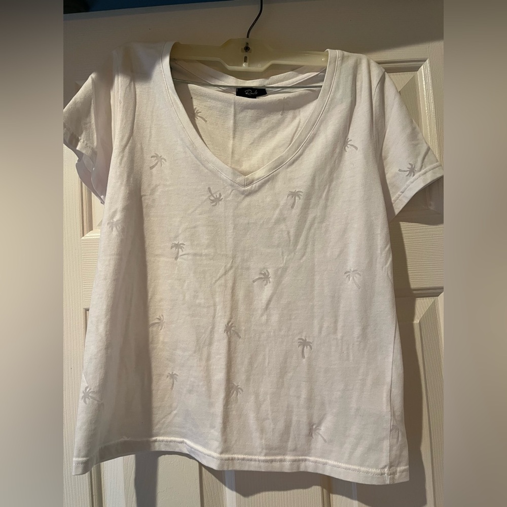 Rails White V-Neck Palm-Embroidered Short Sleeve Tee